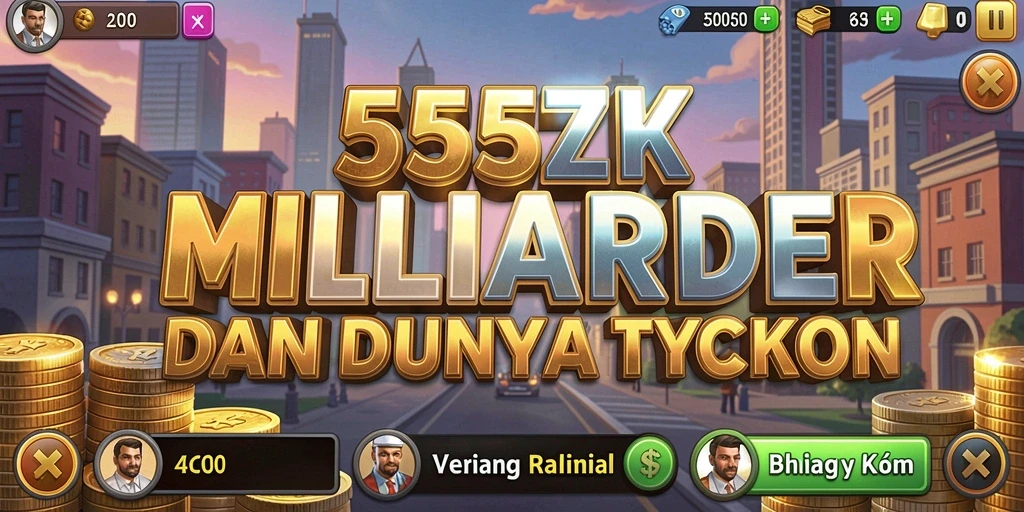 Tangkapan layar utama 555ZK menampilkan interaksi bisnis yang mendebarkan.