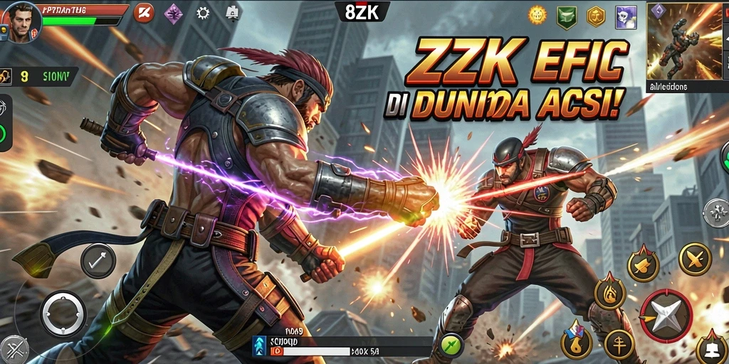 Screenshot utama 8ZK menampilkan pertarungan seru dan grafis menawan.