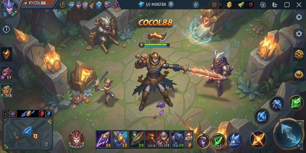 Screenshot gameplay COCOL88 dengan pertarungan seru di arena MOBA.