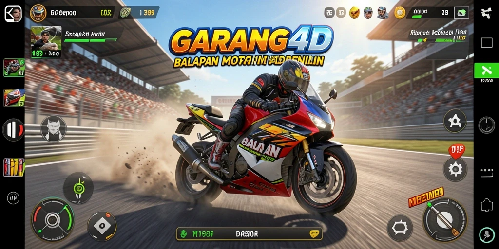 Tampilan gameplay GARANG4D dengan motor balap yang memukau.