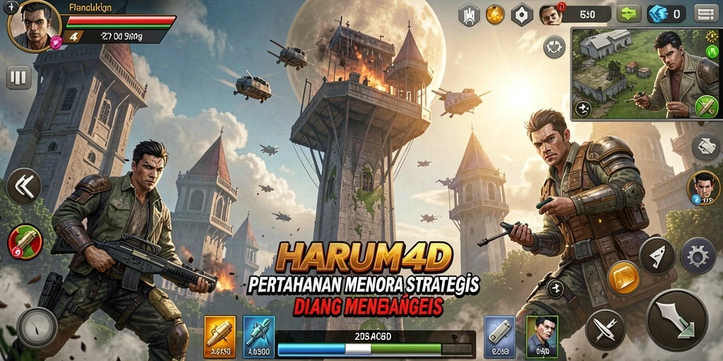 Tampilan gameplay menegangkan di HARUM4D dengan berbagai strategi pertahanan.