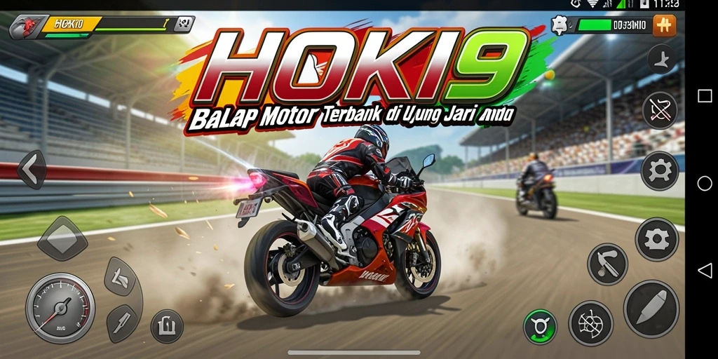Tampilan gameplay HOKI9 dengan motor balap yang cepat dan trek menantang.