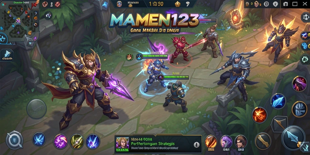 Screenshot utama MAMEN123 menampilkan aksi seru dalam pertempuran MOBA.