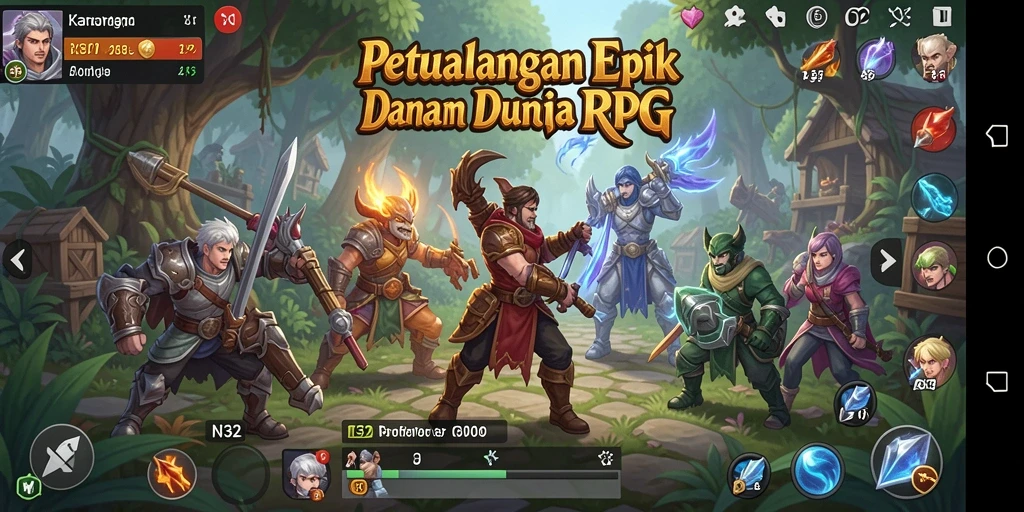 Screenshot gameplay N32 yang menampilkan petualangan RPG yang mendebarkan.
