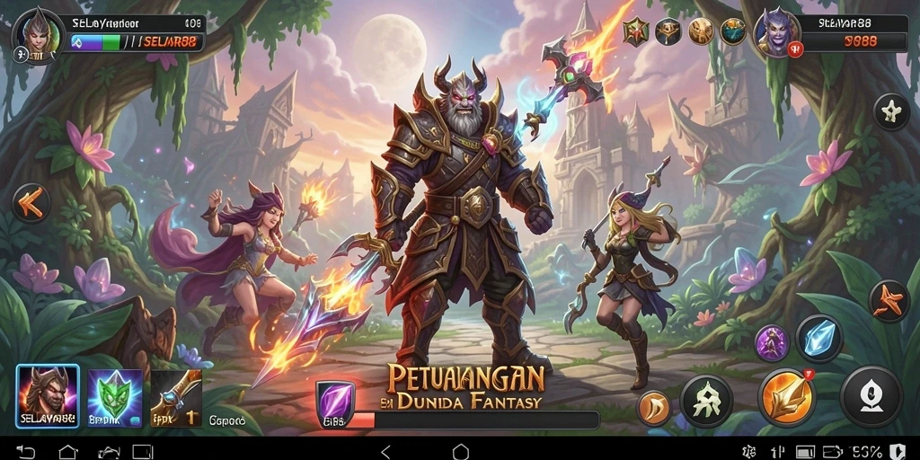 Tangkapan layar gameplay SELAYAR88 menampilkan aksi petualangan seru antar karakter.