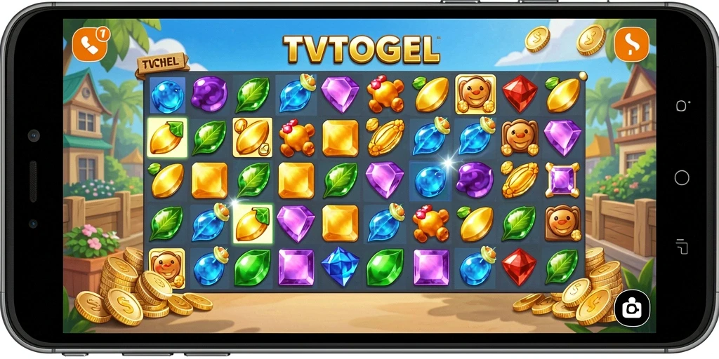 Screenshot gameplay TVTOGEL menampilkan keseruan mencocokkan item dalam level Match-3.